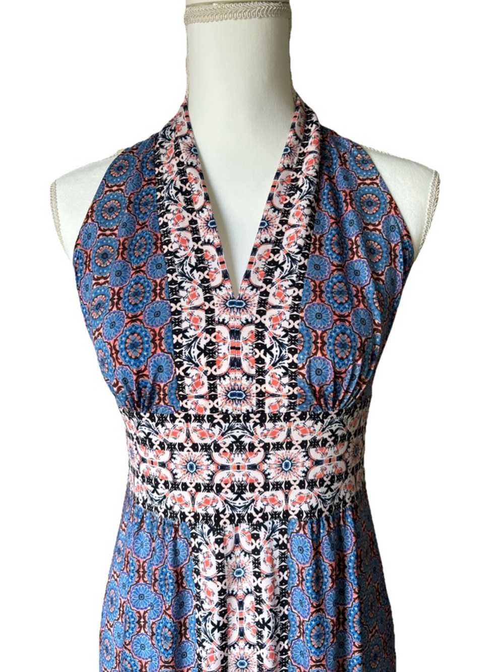 Wisp Ella Jersey Maxi Dress Stitch Fix Boho Print Blue Pink Size 6P - Picture 3 of 8
